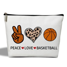 YUEXLL Peace Love Cosmetic Bags for Women, Peace Love Basketball, Funny Makeup Bag Gift for Women Makeup Organizer Zipper Pouch Travel Toiletry Bag