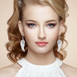 Bonuci 3 Pairs Angel Earrings for Women Crystal Angel Dangle Earrings Rhinestone Hook Jewelry