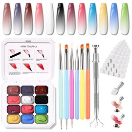 Karroy Sponge Pat Paint Nail Gel, Ombre Nails Gradient Gel Nail Blush Blooming Aura Nails Drawing Stripper Floral Painting DIY Nail Art, No Wipe, UV/LED Curing (12 Colors K)