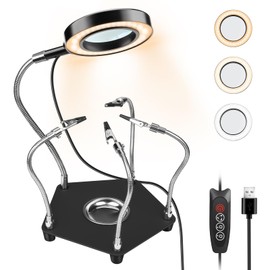 Third Hand Soldering, Lytool Soldering Aid Circuit Board Holder Tool Hands Craft Workshop Aid Station with USB LED, 3 x Magnifying Glass, Four Arms Helper Craft Jewellery Hobby Workshop