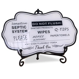 Do Not Flush Rules Sign for Bathroom,RAMIEYOO Designer Septic System Bathroom signs with stand for Home,Business or RV,Cabin (White)