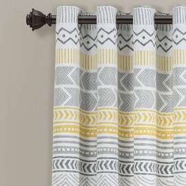 Lush Decor Hygge Geo Light Filtering Window Curtain Panel Pair, 84" L x 52" W, Yellow & Gray