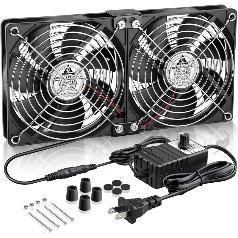 GDSTIME Big Airflow Dual 120mm Fans DC 12V Powered Fan