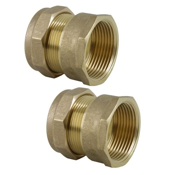 UKDD® 28mm Compression by 1" BSP Brass Female Iron Coupler, 28mm x 1" Adaptors Straight - WRAS Approved - Pack of 2
