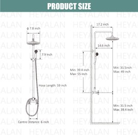 Dual Functions Exposed Pipe Shower System Round 8 Inch Rainfall Shower Head Brass Fixture Combo Set Two Handles Bathroom Shower Faucet Adjustable Showerhead Bar,Matte Black
