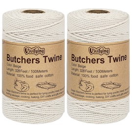 Vivifying Butchers Twine, 2pcs x 328 Feet 2mm Food Safe Cotton Bakers String for Tying Meat, Trussing Turkey, Making Sausage, Roasting, Cooking, Wrapping and Packing(Beige)