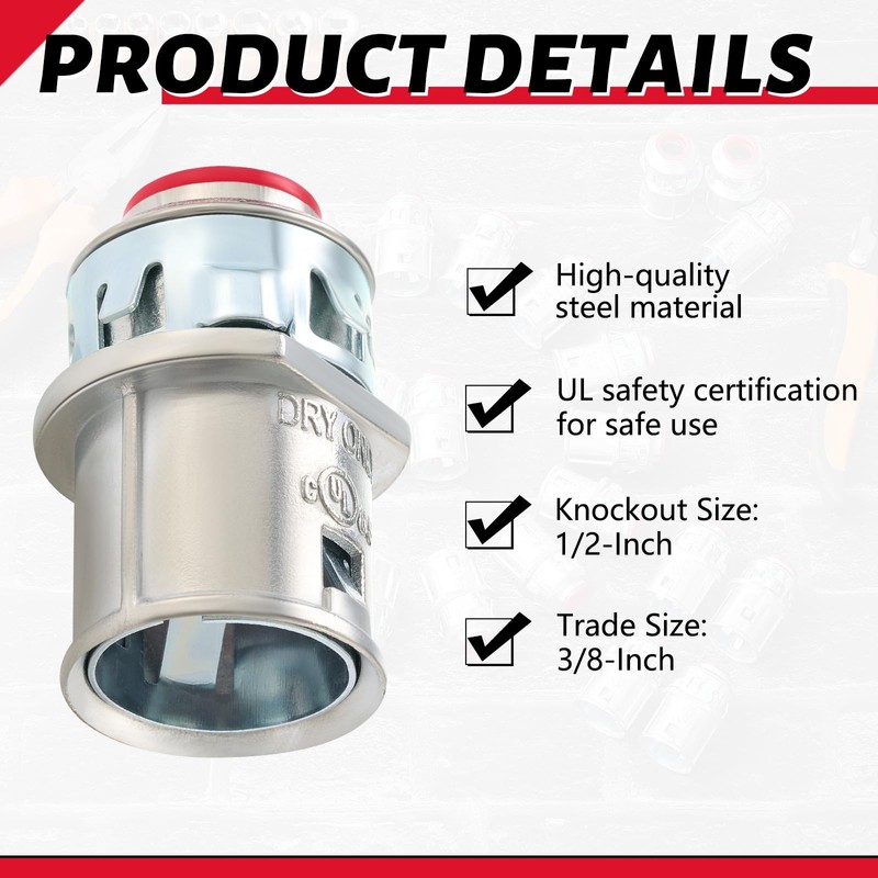 Relaxweex Metal-Clad Cable Connectors Zinc Electrical Conduit Connector 3/8" Snap