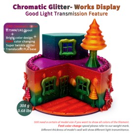 ZIRO Fast Color Changing Twinkling PLA, PLA Filament 1.75mm, Sparkle Glitter with Colorful Transluent PLA, 3D Printing Material,1kg Spool, Dimensional Accuracy +/-0.03mm, Chromatic Glitter