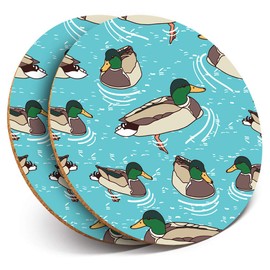 Destination Vinyl ltd 2 x MDF Glossy Top Coasters Round - Swimming Mallard Ducks Duck 13123