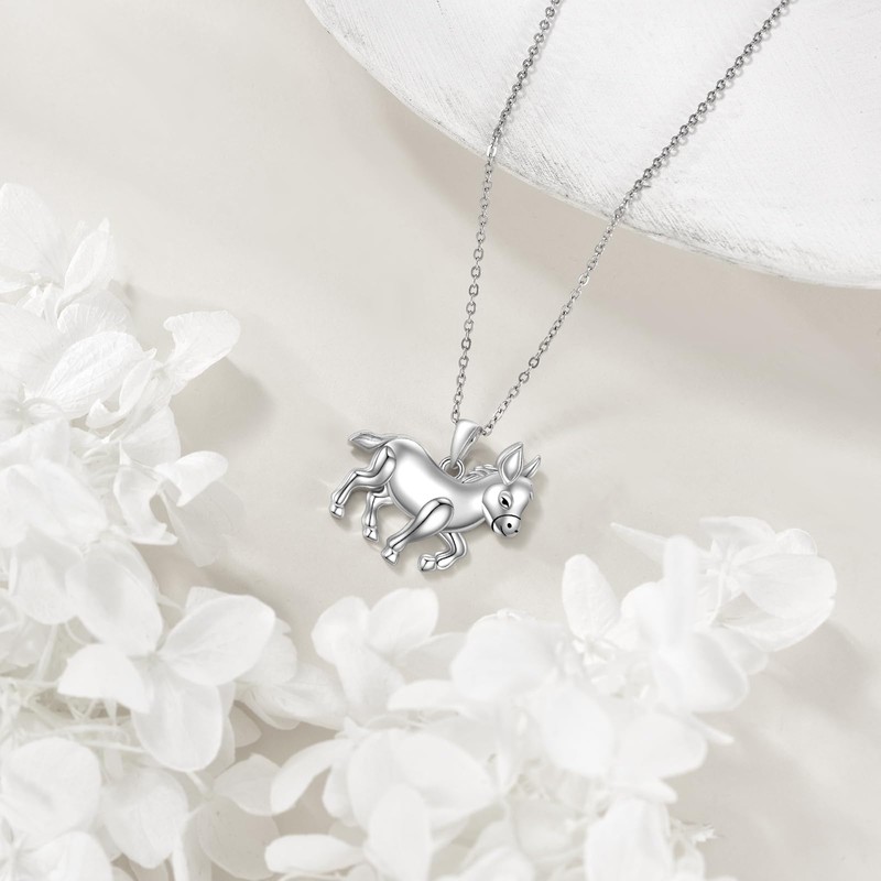 JERWLI Donkey Necklace 925 Sterling Silver Donkey Pendant Jewelry Gifts