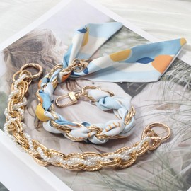 ANROFA Beaded Phone Charms Strap,Cute Camera Wrist Strap,Phone Chain Wristlet Lanyard,Metal Silk Scarf Woven Chain for Purse Bag