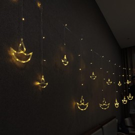 KYMY Diwali Curtain String Lights, Happy Diwali Indian Window String Night Lights, Diyas Shaped Lamps Decorations for Diwali Wedding Party Wall Window Fence Party Decor Indoor Outdoor