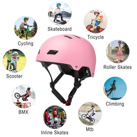 FAYDUDU Kids Bike Helmet Toddler Skateboard Helmets for Ages 3-13 Years Boys Girls CE Certified Safety Adjustable Multi-Sport Roller Skating Scooter Cycling Helmet (Pink, S)