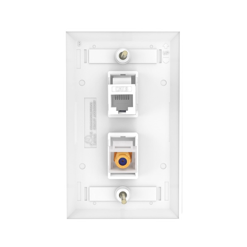 VCE 2-Port Ethernet Coax Wall Plate (UL Listed), Coax and