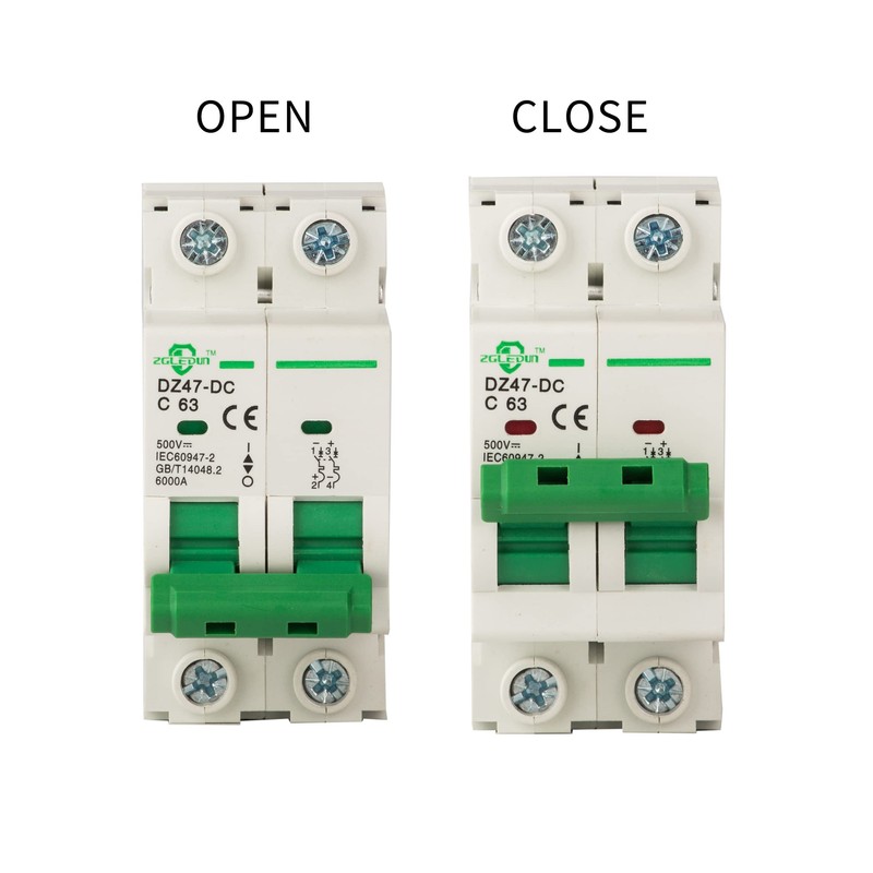 ZGLEDUN DC Miniature Circuit Breaker, 2 Pole 50 Amp, 250V-500VDC,