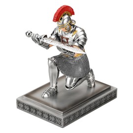 CYXStar Roman Praetorian Warrior Knight Pen Holder Desk Ornament Resin Pencil Holder Desk Accessories and Organizer For Office with a Letter Opener (Silver)