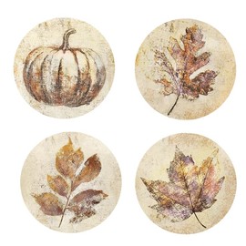 AnyDesign 4Pcs Fall Thanksgiving Ceramic Coasters Vintage Pumpkin Maple Leaf Drink Coasters Autumn Absorbent Cup Mat for Mug Cup Home Kitchen Party Table Decor