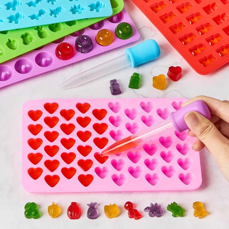 5 Pcs Mini Gummy Candy Molds with 2 Dropper, Silicone