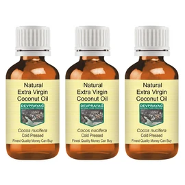 Devprayag Natural Extra Virgin Coconut Oil (Cocos nucifera) Natural Therapeutic Grade Cold Pressed (Pack of three) 100ml X 3 (10 oz)