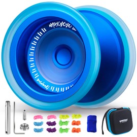 MAGICYOYO V13 DEEPSPIN Bi-Material Yoyo for Kids 8-12, Dual-Function Yoyo Professional for All Skill Levels, Trick Yo-yo with 12 Yoyos Strings, Finger Brace, Bearing Kit (Blue+Blue Rings)