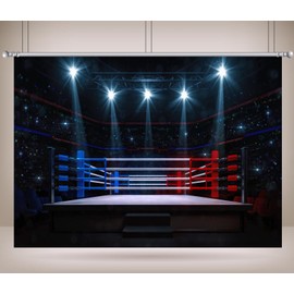Loccor 7x5ft Fabric Boxing Ring Backdrop Boxing Ring Backdrop Stadium Lighting 3D Boxing Arena Background for Baby Shower Kids Birthday Party Decorations Photo Booth Props