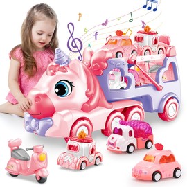 Qizebaby Car Toy, Construction Truck, Children's Car, Toy, 5 in 1, Popular Toy, Light and Music, Educational Toy, 2, 3, 4, 5, 6 Years, Girls, Birthday, Gift, Christmas