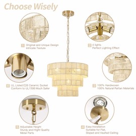 Farmhouse Dining Room Light Fixture, 15.9” 4-Lights Boho Rattan Chandelier for Entryway Light Fixture, Kitchen Chandeliers Over Table, Foyer Lighting Fixtures for dining room ceiling Pendant Lights