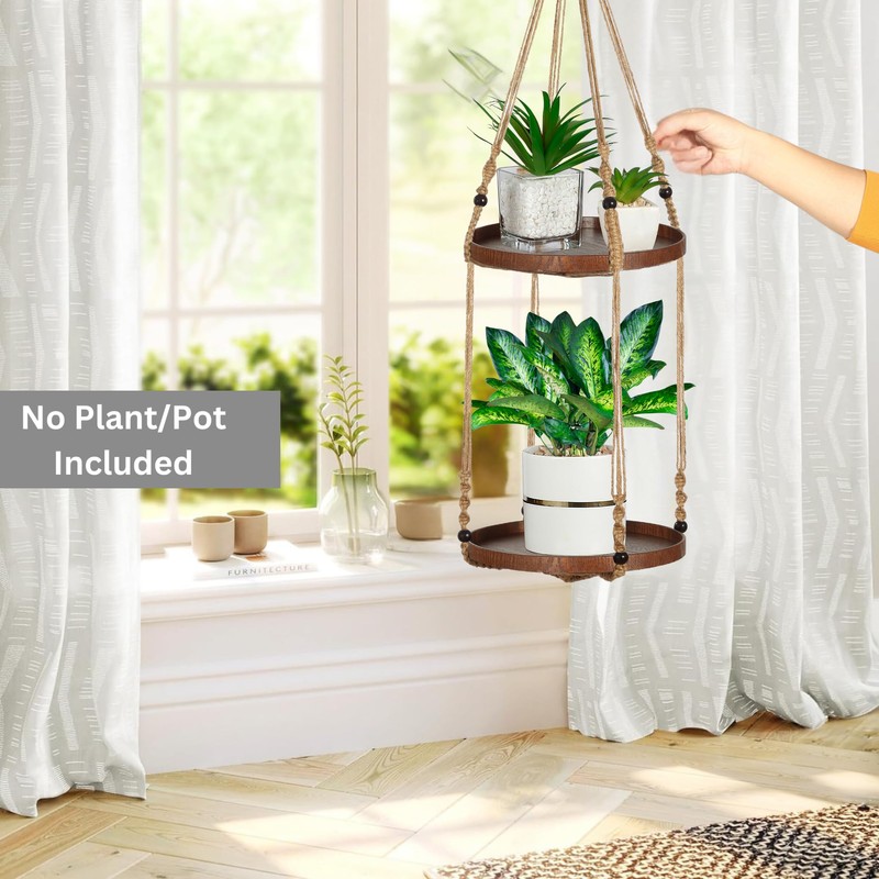 Shineloha 2 Tier Macrame Plant Hanger | Plant Hanger Indoor,