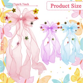 3 PCS Colorful Flower Ribbon Hair Bows,Princess Bowknot Hair Barrettes,Colorful Butterfly Long Ribbon Hair Accessories Alligator Clips for Girls Teens Princess Wedding Birthday Party(color 1)