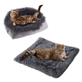 TUAKIMCE Cat Bed 2 in 1 Plush Soft Round Sleeping Cat Sofa Fluffy Cat Bed Small Dog Bed Cat Blanket Pet Bed Cat Bed Pet Bed for Cats and Small Dogs (Dark Grey)