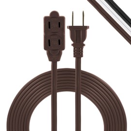 GE 3 Power Strip, 12 Ft Extension Cord, 2 Prong, 16 Gauge, Twist-to-Close Safety Outlet Covers, Indoor Rated, Perfect for Home, Office or Kitchen, UL Listed, Brown, 51952, 12 ft, 12 Ft