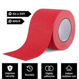 Reniteco Anti Slip Tape - 4" x 33Ft, Red Heavy Duty Grip Tape - High Adhesion & Waterproof, No Residue Removal for Outdoor Stairs, Tile, Shower, Bathtub - Extra Grip Safety Tape