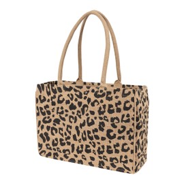 KAF Home Jute Market Tote Bag, Leopard Print, Durable Handle, Reinforced Bottom and Interior Zipper Pocket