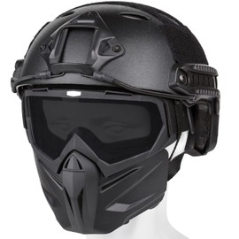 VPZenar Airsoft Helmet, Black Tactical Helmet With Detachable Anti-Fog Gray Goggles, Full Face and Paintball Mask for Cosplay Tactical Gear