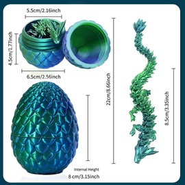 3D Dragon Egg Articulating Gemstone Crystal Dragon Figurine 3D Dragons Egg Articulated Dragon Removable Mystery Dragon Egg Toy Dragon Home Office Decor Executive Desk Toys（Laserblaugrün）