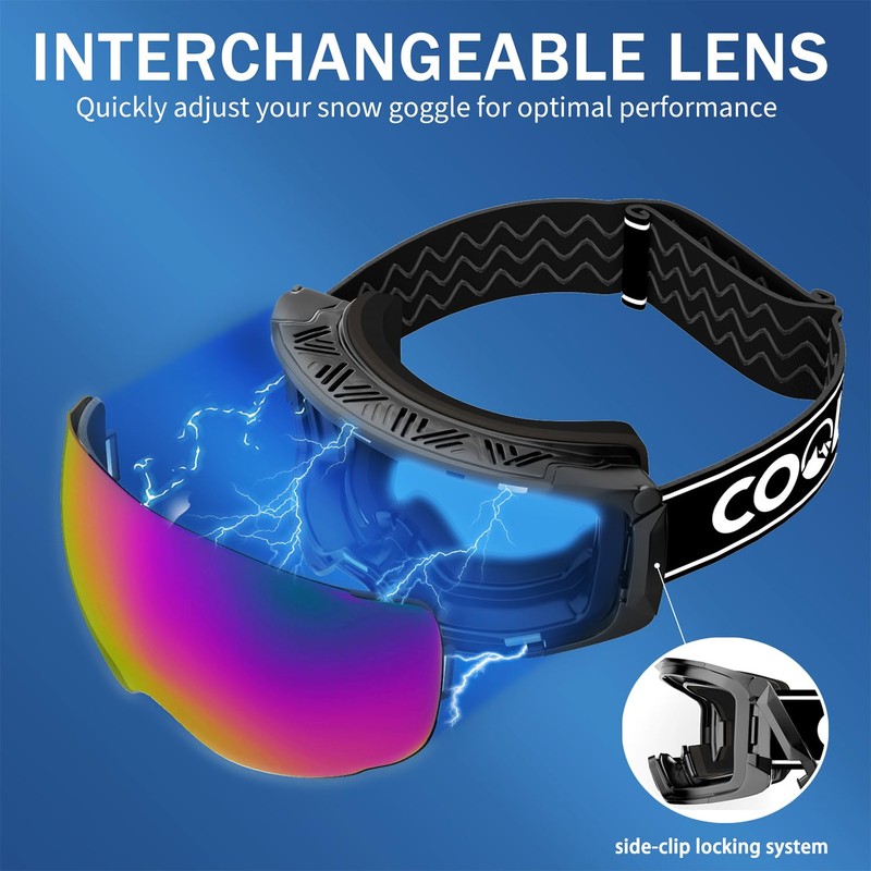 COOLOO Ski Goggles, Snow Snowboard Goggles for Men Women Kids
