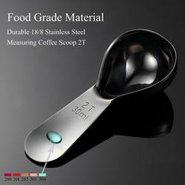 Coffee Bean Scoop 18/8 Stainless Steel Measuring Coffee Scoop 2 Tablespoon Reusable Measure Spoon Good Size For Coffee Canister Easy To Storage (Black 1 Set)