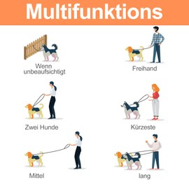 Trhillsbrad Dog Lead 3 m x 14 mm, Adjustable Dog Lead Large Medium Dog Multifunctional Lead Double Lead Shoulder Lead Robust Brown