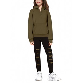 Crazyme Clothes for Teen Girls Quarter Zip Pullover Sweatshirt 2 Piece Outfits Pants 10 Year Old Girl Clothes