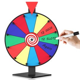 Retbtnm 12 Inch Prize Wheel, 12 Slots Color Spinning Wheel with Diamond Base, Heavy Duty Tabletop Spinner Wheel Includes Dry Erase Marker & Eraser for Parties, Rewards & Classroom Activities