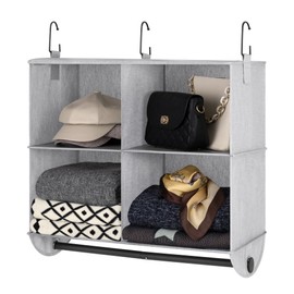StorageWorks Hanging Closet Organizer with Garment Rod, 4-Section Clothes Storage for Closet, 12 ¼" D x 24 ½" W x 28" H, Mixing of Gray and White