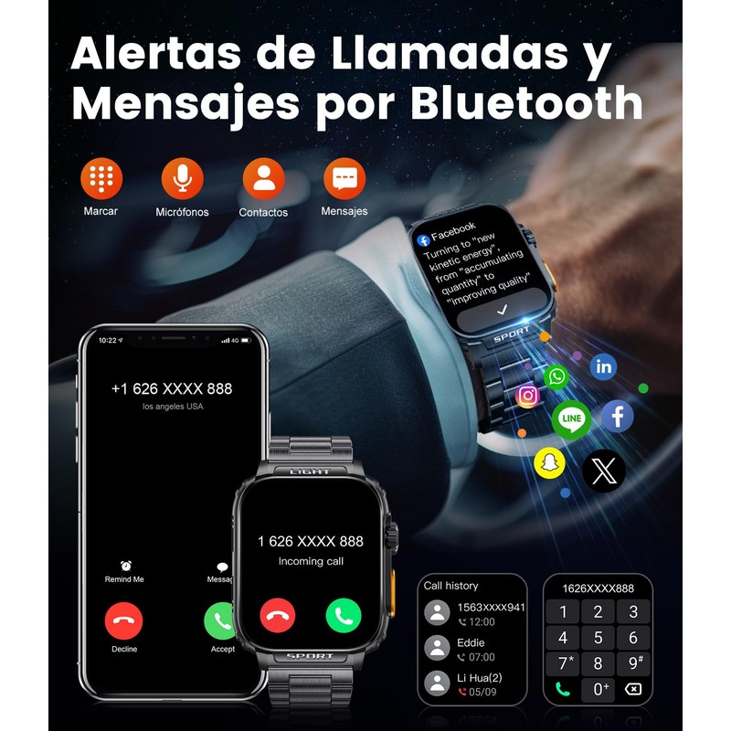 ESFOE Reloj Inteligente Hombre,1.91" HD Smartwatch con LED Linterna, Llamadas
