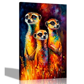 Artley Prints - Adorable Meerkat Family Abstract Canvas Prints - Colourful Wall Art for the Living Room, Home, Bedroom 30 x 20cm (12 x 8 inches) A4