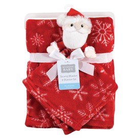 Hudson Baby Unisex Baby Plush Blanket with Security Blanket, Santa Snowflake, One Size