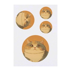 4 x 'Fat Cat Portrait' Temporary Tattoos - Water Resistant, Skin-Safe, Non-Toxic Transfers, Mixed Sizes (TO00084498)