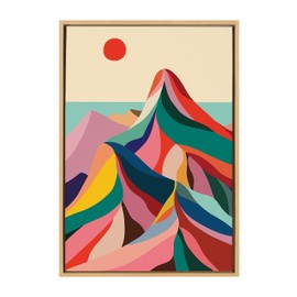 Kate and Laurel Sylvie MCM Mountains Framed Canvas Wall Art by Rachel Lee of My Dream Wall; 23x33 Natural; Decorative Midcentury Modern Art for Wall