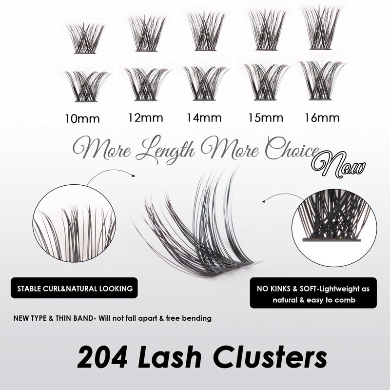 Lash Clusters 204 Pcs Individual Lashes Clusters Eyelash Extensions False