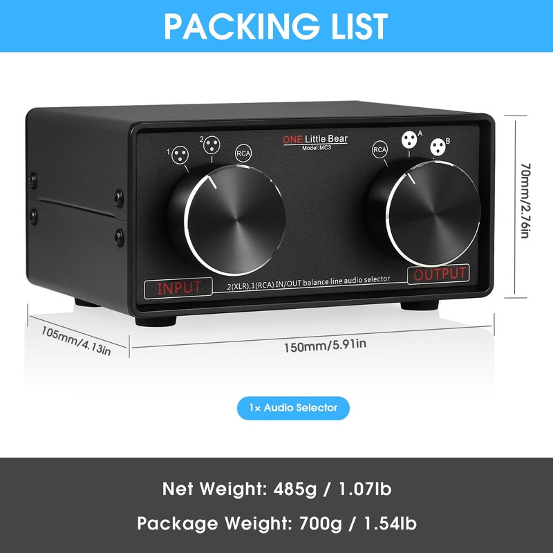 Nobsound Little Bear MC3 3-IN-3-OUT XLR Balanced/RCA Stereo Converter Audio