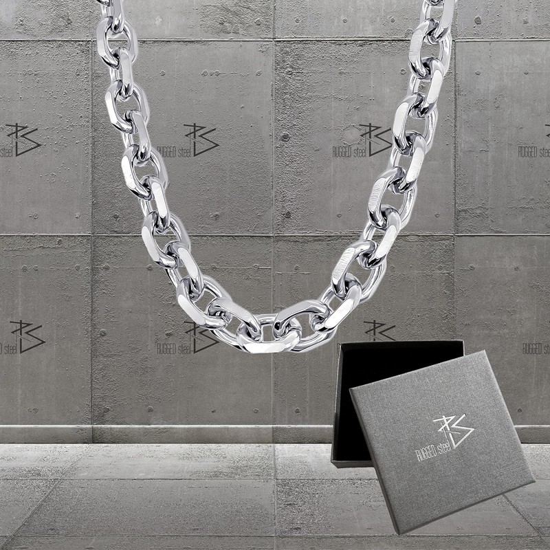 RUGGED STEEL Stainless Steel Necklace 11 mm Wide Solid Anchor