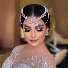 Asphire Elegant Rhinestone Head Chain with Side Combs Sparkling Crystal Forehead Teardrop Headress Vinatge Bridal Wedding Hair Accessories for Women